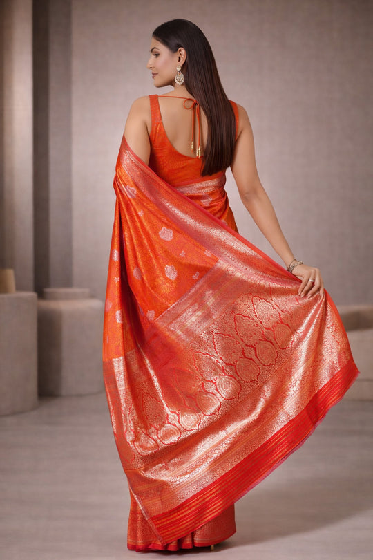 Auri Gold Orange Silk Woven Ready to Wear One Minute Saree