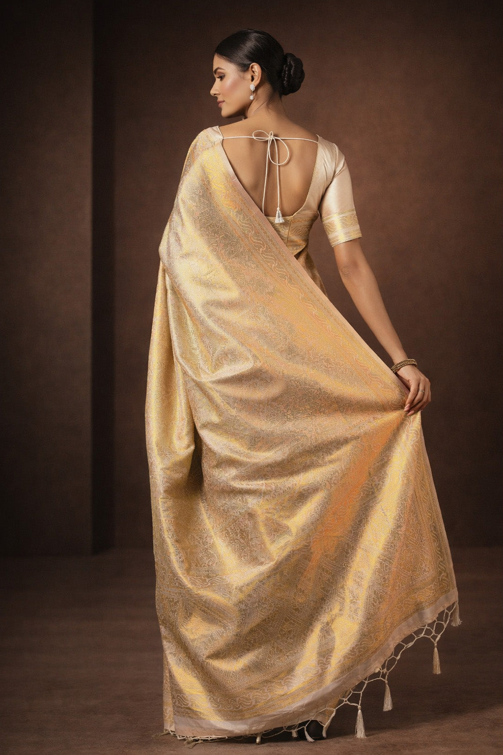 Abbey Beige Silk Handloom Weaving One Minute Saree