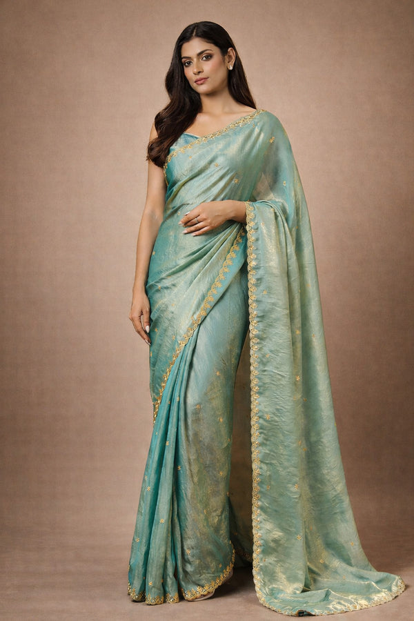 Mira Light Blue Paper Silk Embroidered Ready to Wear One Minute Saree
