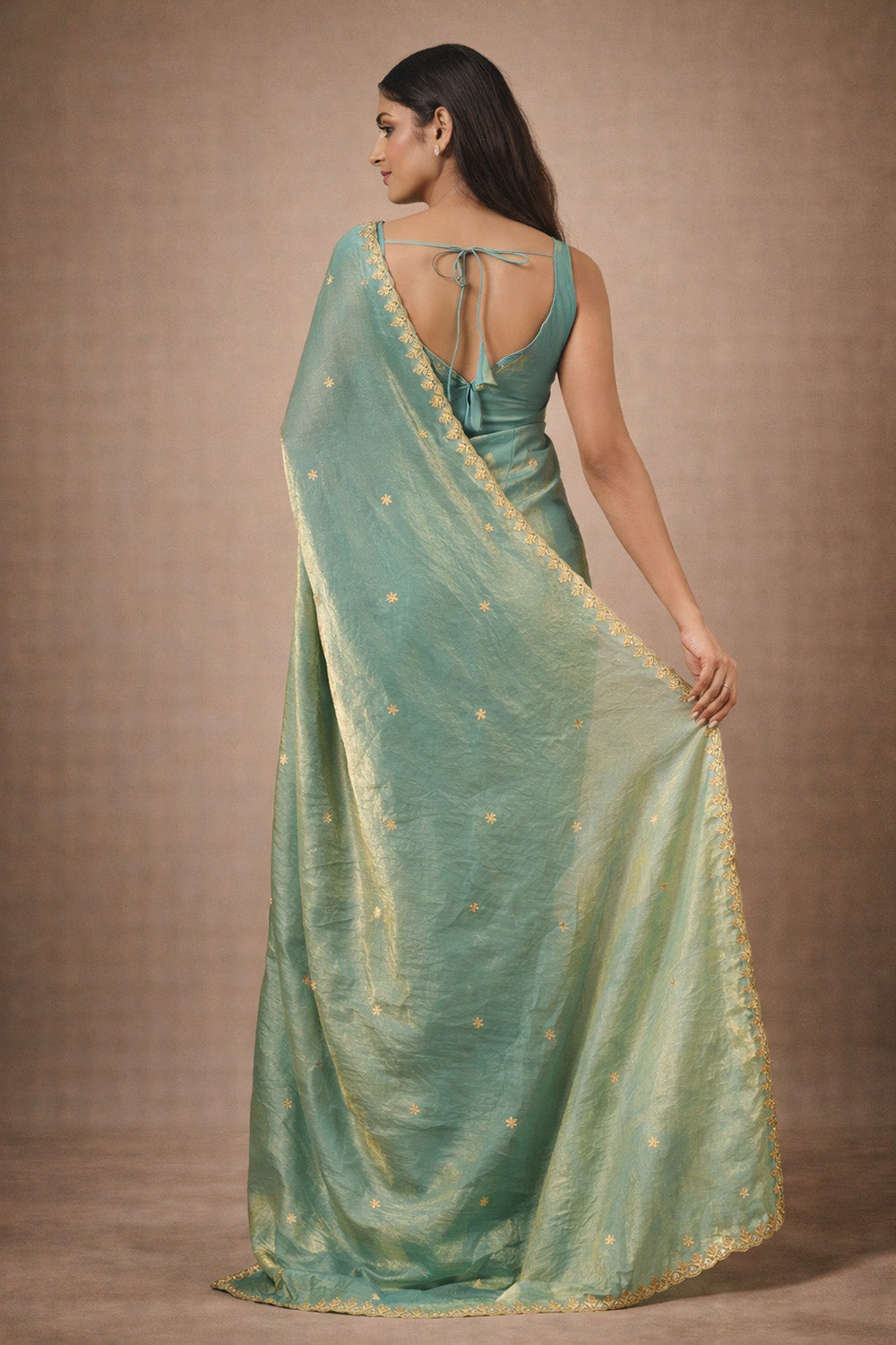 Mira Light Blue Paper Silk Embroidered Ready to Wear One Minute Saree