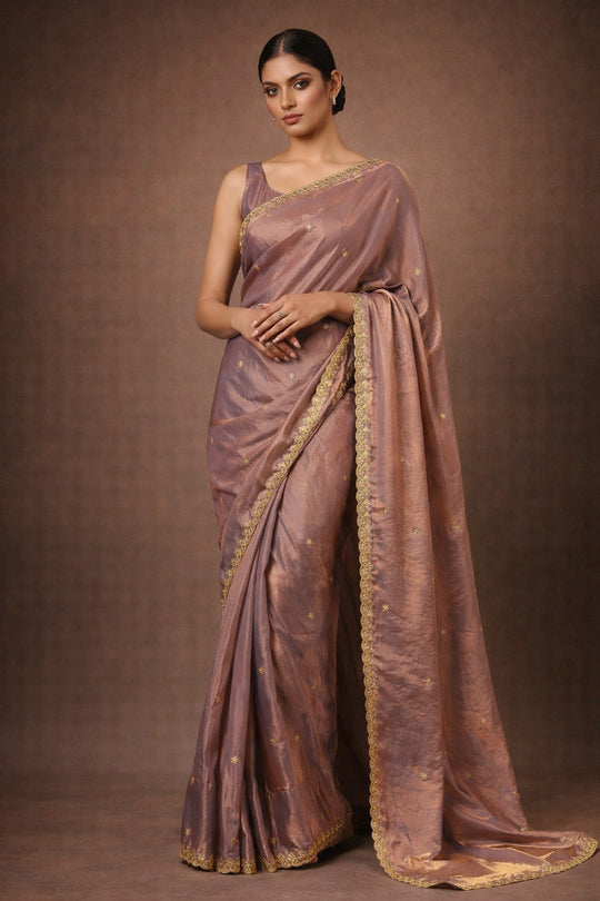 Mira Silver Paper Silk Embroidered Ready to Wear One Minute Saree