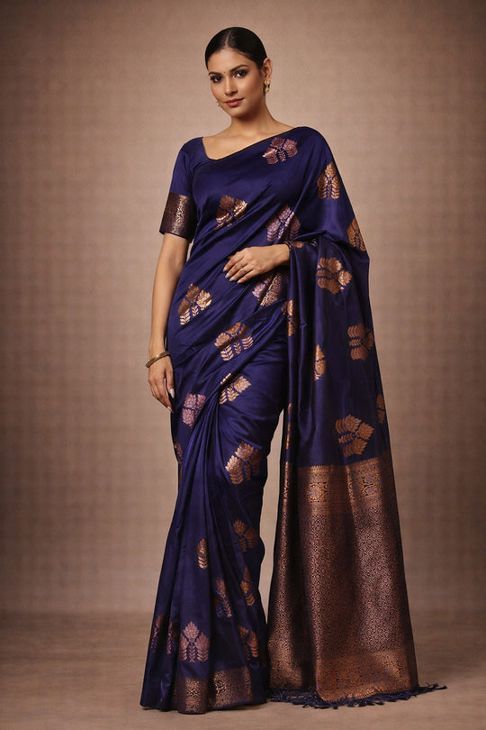 Sandhya Dark Blue Silk Blend Banarasi One Minute Saree