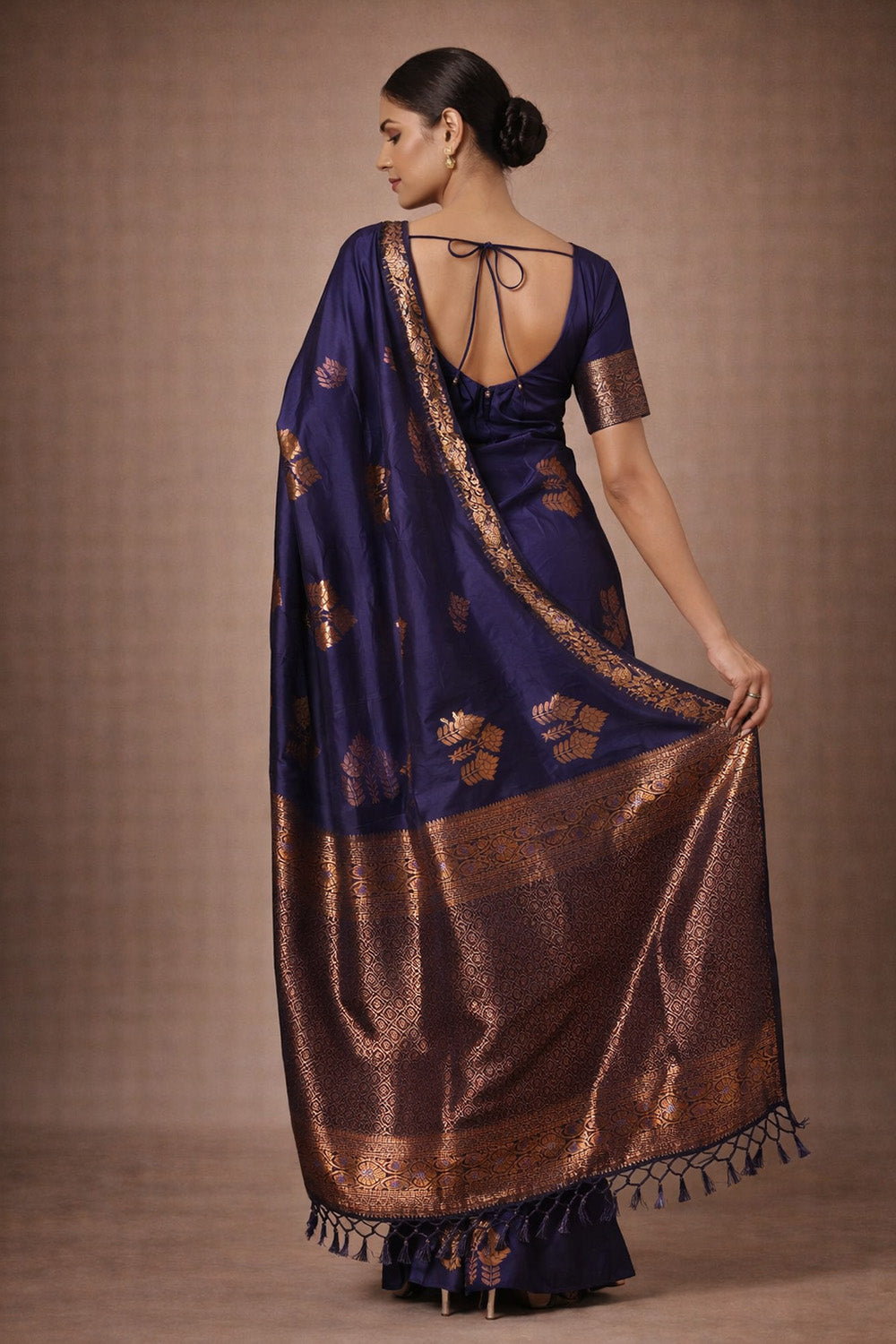 Sandhya Dark Blue Silk Blend Banarasi One Minute Saree