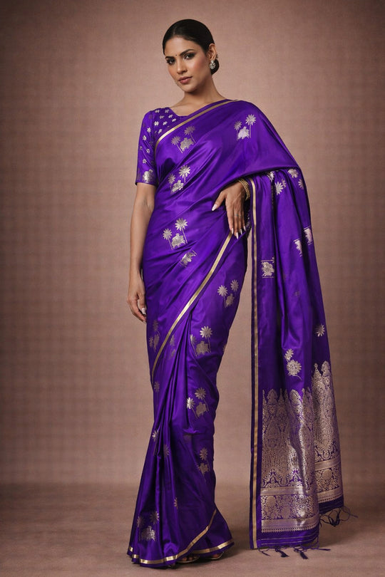 Shayna Pichwai Navy Blue Silk Foil Print Ready to Wear One Minute Saree