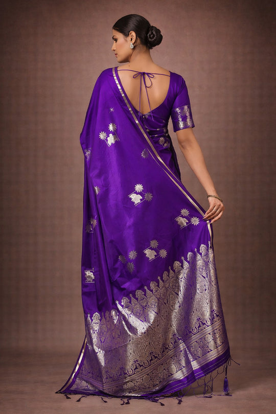 Shayna Pichwai Navy Blue Silk Foil Print Ready to Wear One Minute Saree