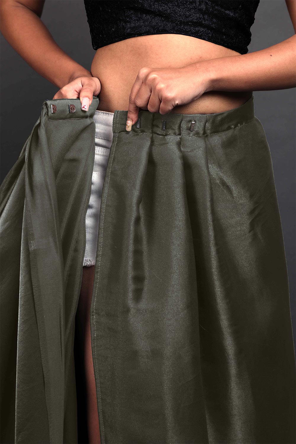 Kaya Gold Grey Organza Ruffle One Minute Saree