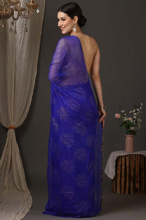 Dolly Blue Chiffon Lace One Minute Saree