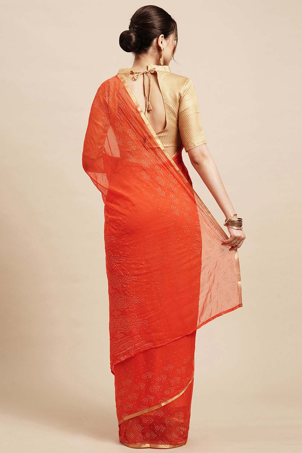 Deana Orange Chiffon Lace One Minute Saree