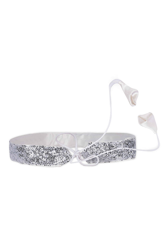 Taara Silver Shimmer Sequins Tie Belt for Saree & Dresses