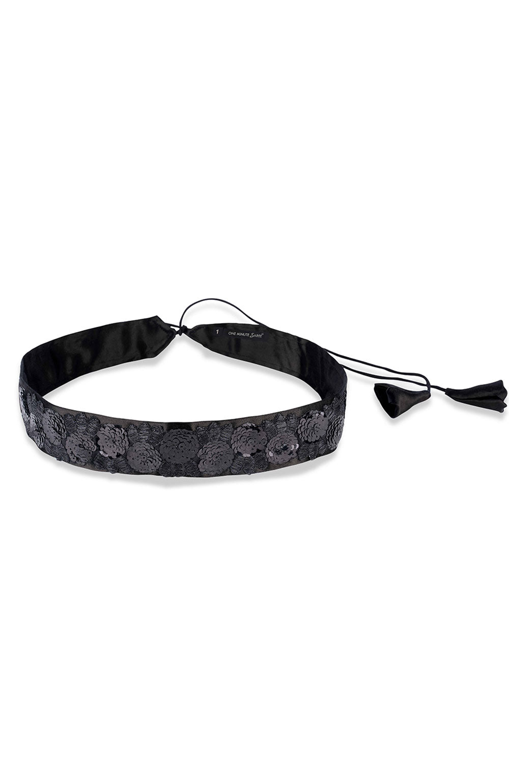 Lara Black Floral Sequins Tie Belt for Saree & Dresses