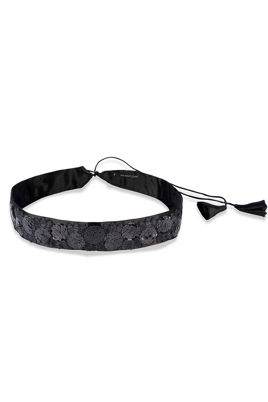 Lara Black Floral Sequins Tie Belt for Saree & Dresses