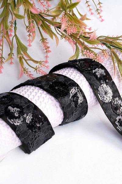 Lara Black Floral Sequins Tie Belt for Saree & Dresses