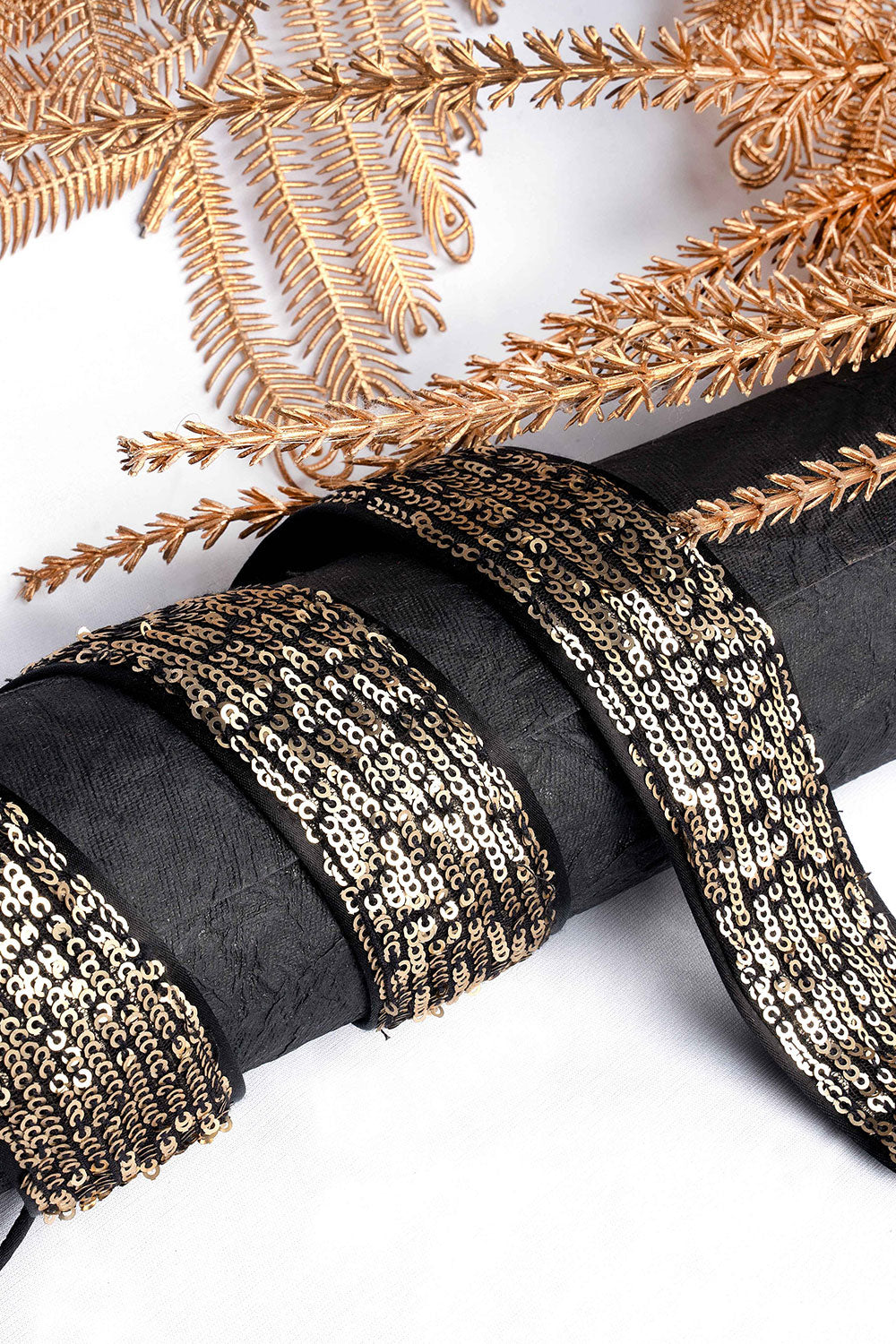 Zoya Antique Gold Sequins on Black Tie Belt for Saree & Dresses Zoya Antique Gold Sequins on Black Tie Belt for Saree & Dresses