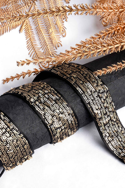Zoya Antique Gold Sequins on Black Tie Belt for Saree & Dresses