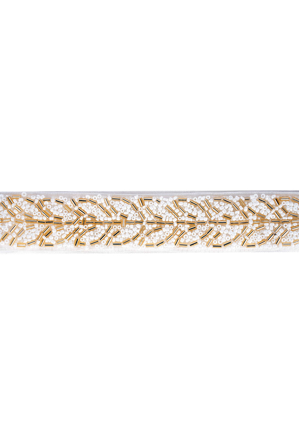 Athena White & Gold Beads Leaf Design Tie Belt for Saree & Dresses