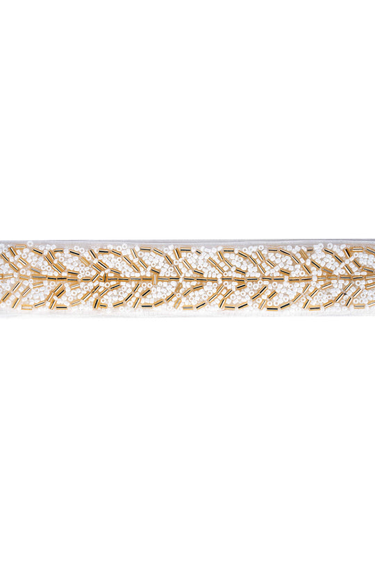 Athena White & Gold Beads Leaf Design Tie Belt for Saree & Dresses
