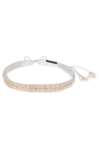 Athena White & Gold Beads Leaf Design Tie Belt for Saree & Dresses