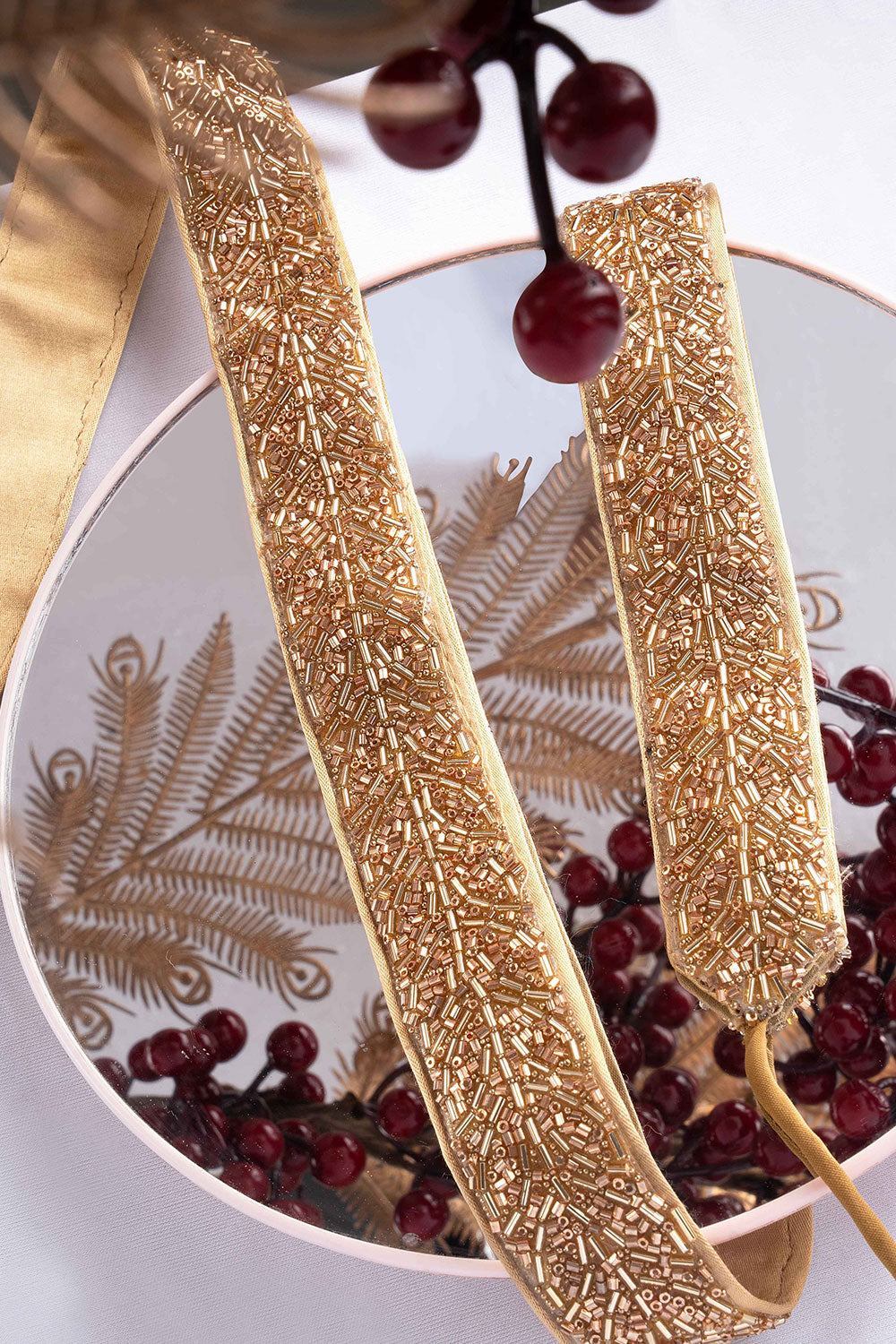 Athena Gold Beads Leaf Design Tie Belt for Saree & Dresses