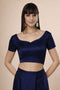 Deira Dark Blue Satin Comfort Stretch™ Sweetheart Neck Short Sleeve Saree Blouse