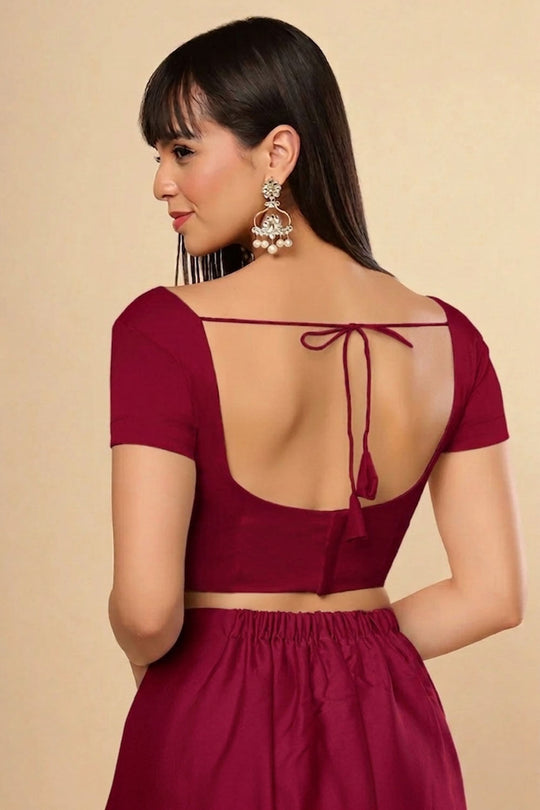 Deira Magenta Satin Comfort Stretch™ Sweetheart Neck Short Sleeve Saree Blouse