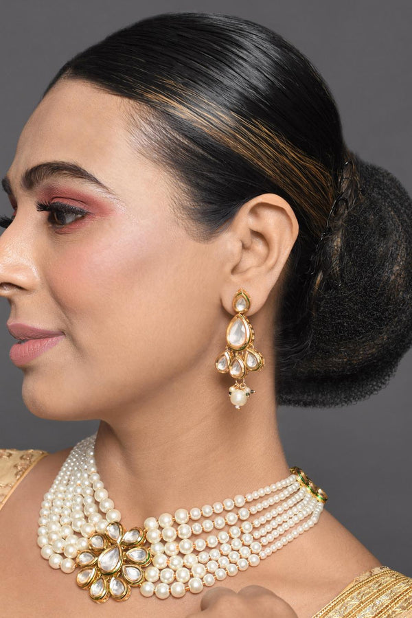 White Kundan & Beads Alloy Necklace Set