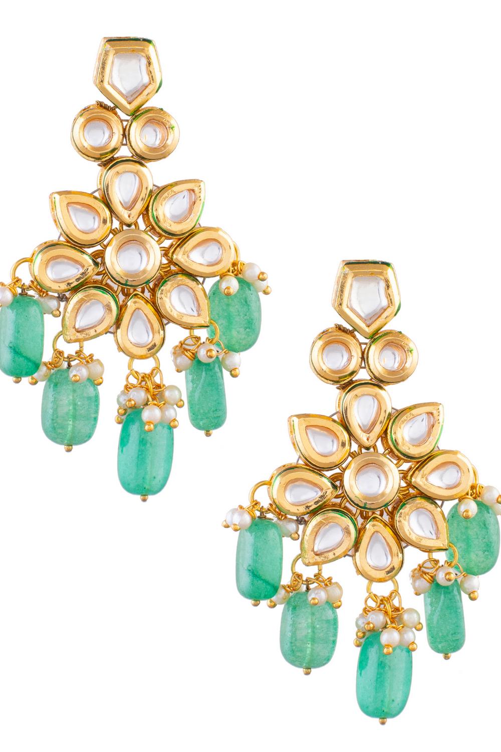 Golden Kundan & Beads Alloy Earrings