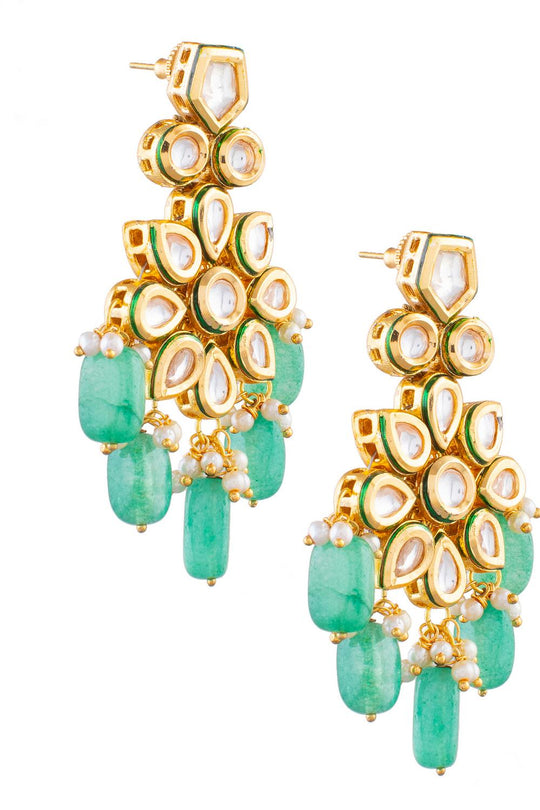 Golden Kundan & Beads Alloy Earrings
