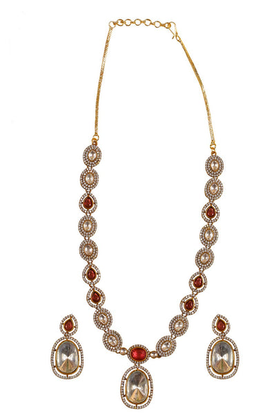 Raina Gold Plated Ruby Pink Moissanite Polki Necklace Set