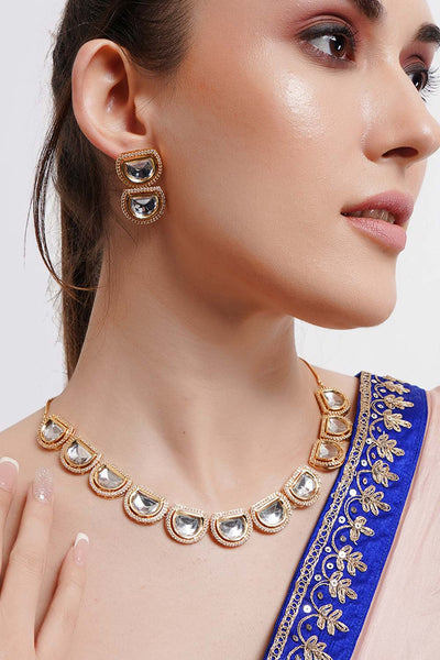 Lina Gold Toned Kundan Polki Necklace Set