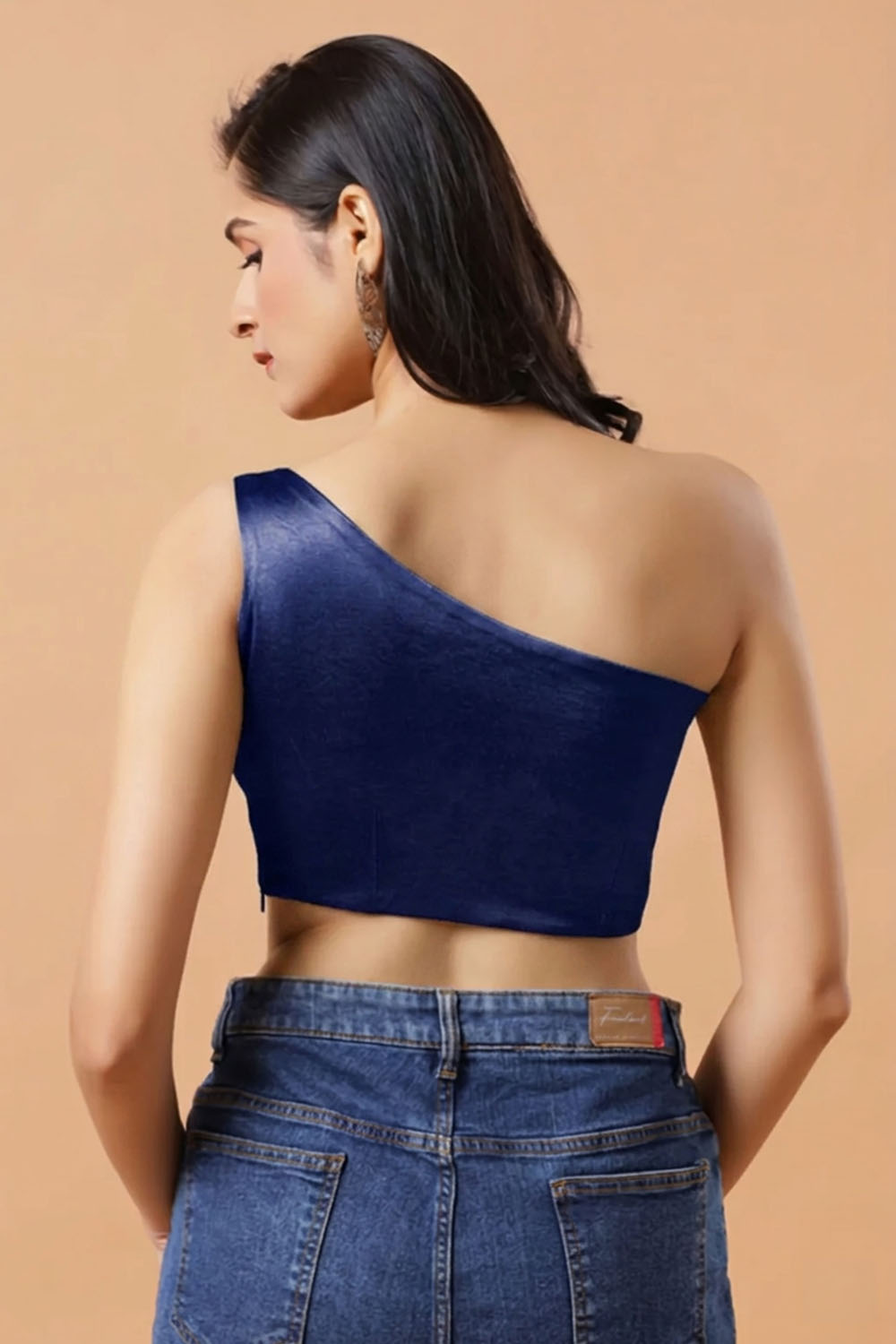 Giana Dark Blue One Shoulder Satin Comfort Stretch™ Blouse