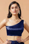 Giana Dark Blue One Shoulder Satin Comfort Stretch™ Blouse