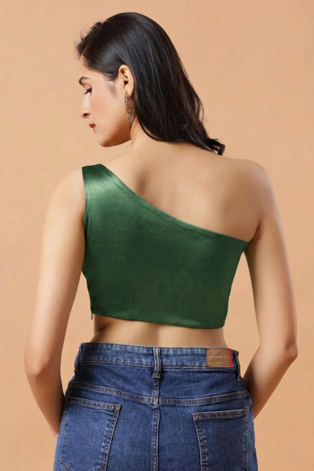 Giana Bottle Green One Shoulder Satin Comfort Stretch™ Blouse