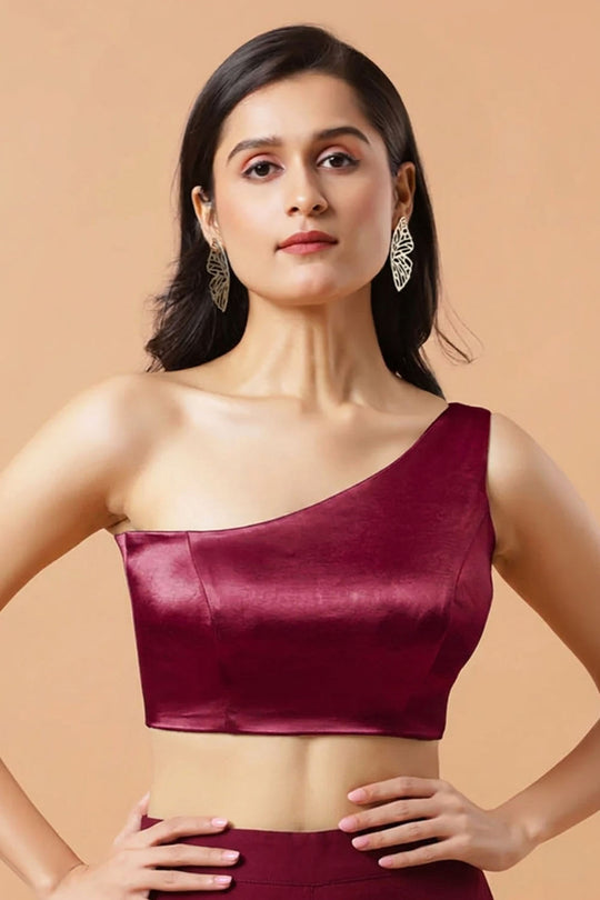Giana Magenta One Shoulder Satin Comfort Stretch™ Blouse