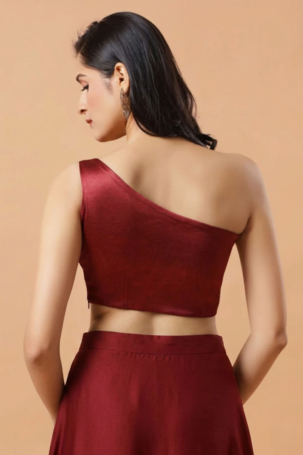Giana Red One Shoulder Satin Comfort Stretch™ Blouse