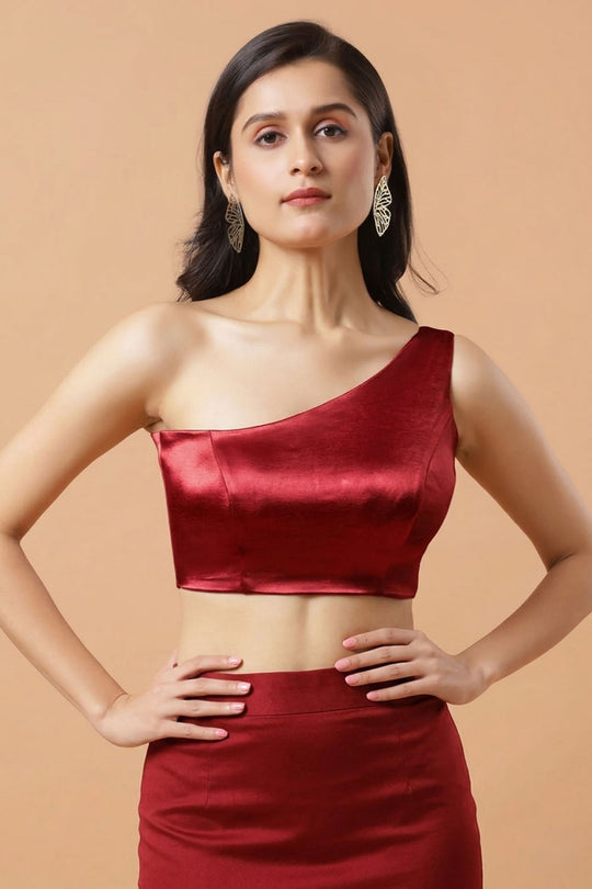 Giana Red One Shoulder Satin Comfort Stretch™ Blouse