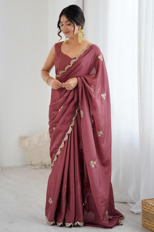 Gracie Mauve Chinon Embroidered Ready to Wear Saree