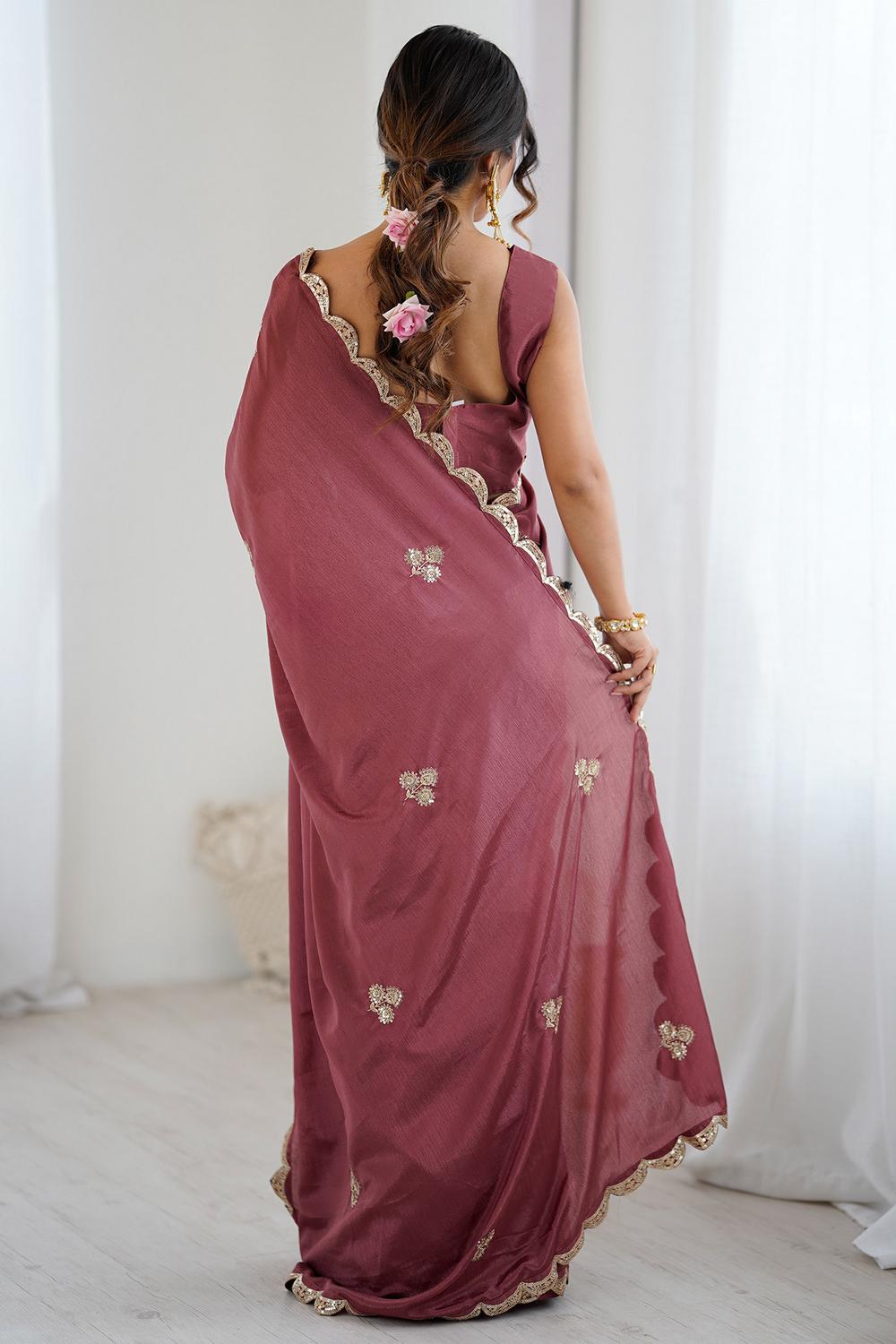 Gracie Mauve Chinon Embroidered Ready to Wear Saree