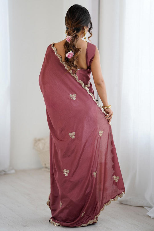 Gracie Mauve Chinon Embroidered Ready to Wear Saree