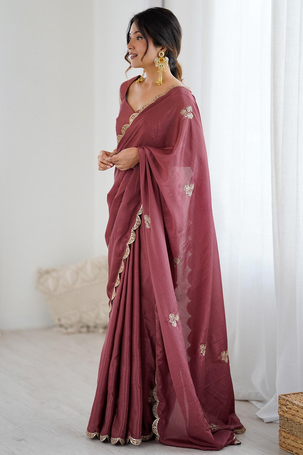 Gracie Mauve Chinon Embroidered Ready to Wear Saree