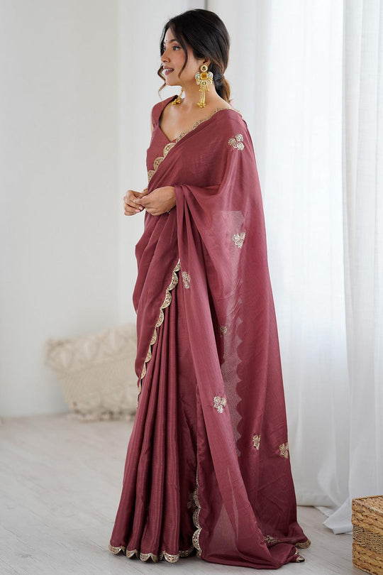 Gracie Mauve Chinon Embroidered Ready to Wear Saree