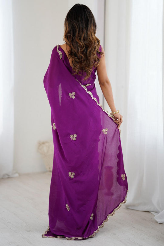 Gracie Purple Chinon Embroidered Ready to Wear Saree
