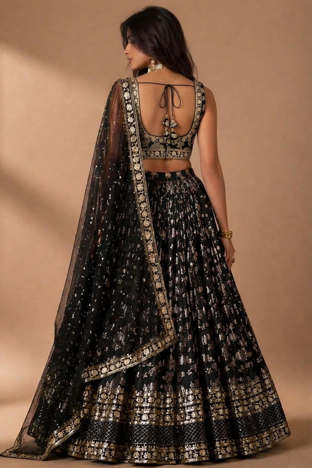 Brenda Black Dola Silk Woven Jacquard Embroidered Lehenga Saree