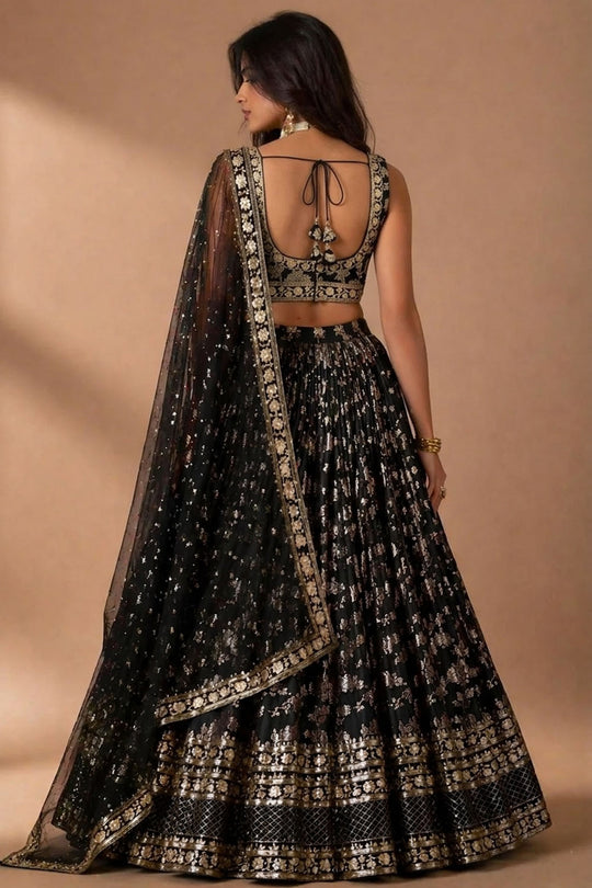 Brenda Black Dola Silk Woven Jacquard Embroidered Lehenga Saree