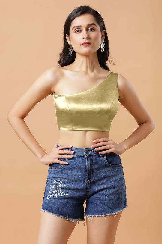 Giana Light Gold One Shoulder Satin Comfort Stretch™ Blouse