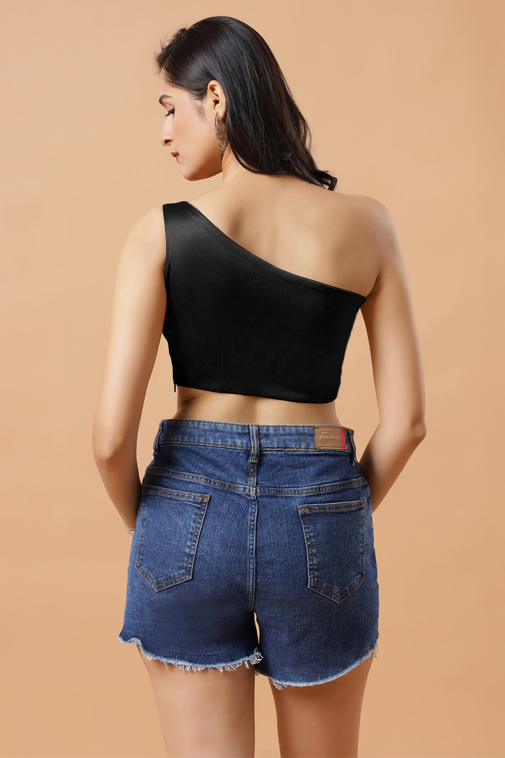 Giana Black One Shoulder Satin Comfort Stretch™ Blouse