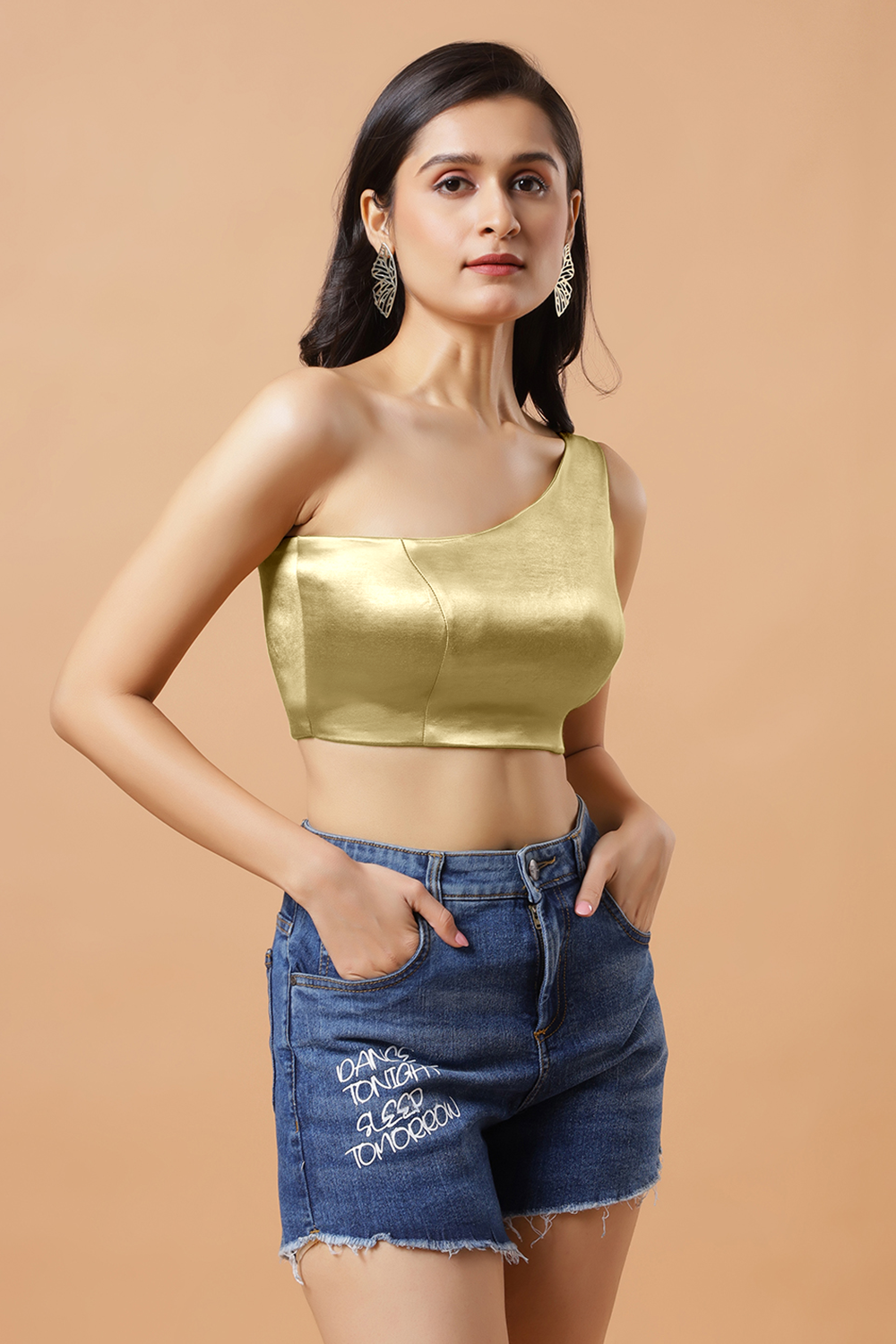 Giana Light Gold One Shoulder Satin Comfort Stretch™ Blouse