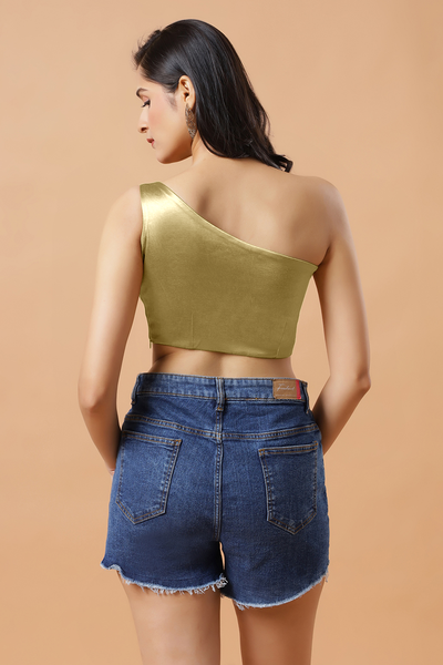 Giana Light Gold One Shoulder Satin Stretch Blouse