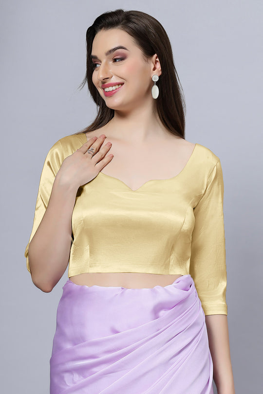 Tula Gold Satin Comfort Stretch™  Sweetheart Neck Elbow Sleeve Blouse