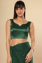 Ilia Bottle Green Satin Comfort Stretch™ Sweetheart Neck Sleeveless Saree Blouse