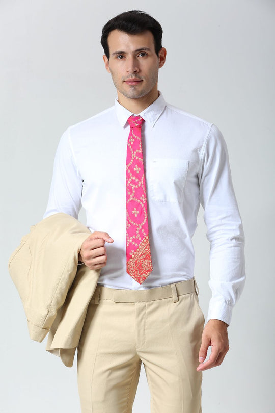 Pink Ethnic Gold Motif Silk Sari Tie